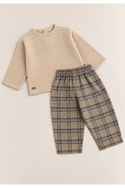 Cigit Müslin Sweatshirt Takım 2-8 Yaş Bej