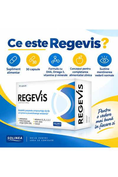 Solinea Supliment alimentar Regevis, pentru mentinerea vederii normale, DHA, Omega 3, vitamine si minerale, 30 capsule