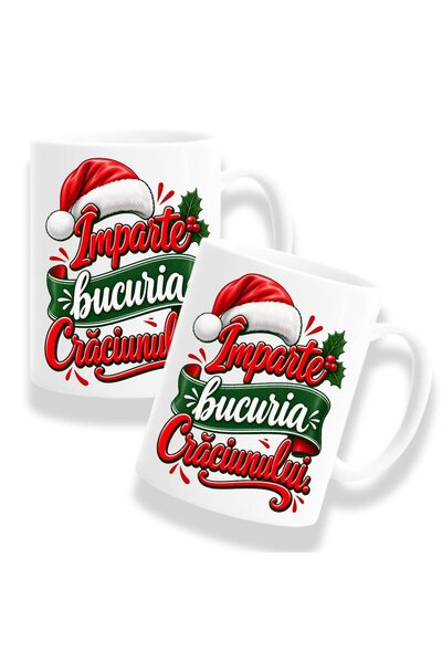 OEM Set de 2 căni cu mesaj: „Împărtășește bucuria Crăciunului.” alb, 330ml, c...