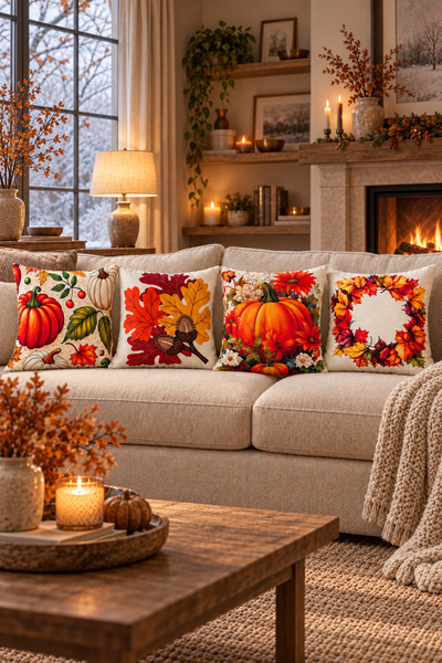 SEVMİŞ HOME 4 Pieces of Digital Printed Throw Pillow Covers 43X43 cm – Colorf...