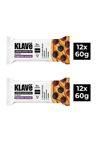 Yüksek Protein Bar Böğürtlen Aromalı - 60 g x 24 Adet - 15g Protein, Vegan ve Glutensiz