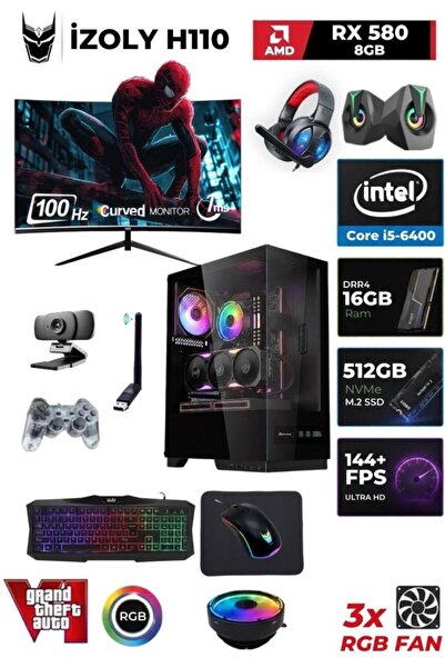 IZOLY Stone X I5-6400 16GB DDR4 512GB M.2 NVMe RX 580 8GB 24"100HZ Monitör Oy...
