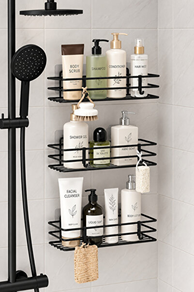 ESMANA LIVING Ömür Boyu Paslanmaz Yapışkanlı 3 Adet Banyo Rafı Duş Şampuanlık...