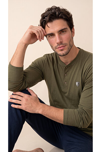 Arzey Green Plaid Cotton Lycra Men's Long Sleeve Pajama Set