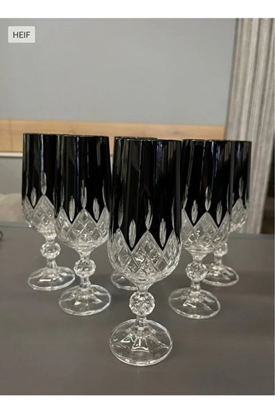 elif aksesuar Bohemia Crystal Cutwork Handcrafted Black Color Footed Coffee Side Water Glass 180 Cc