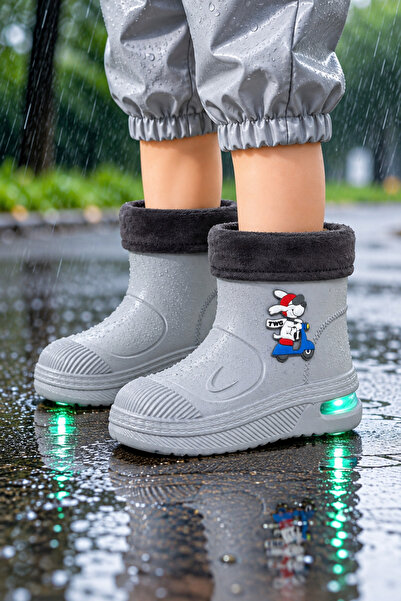 Twingomax Çocuk Kışlık Emojili Işıklı Konforlu Yağmur Çizmesi Unisex