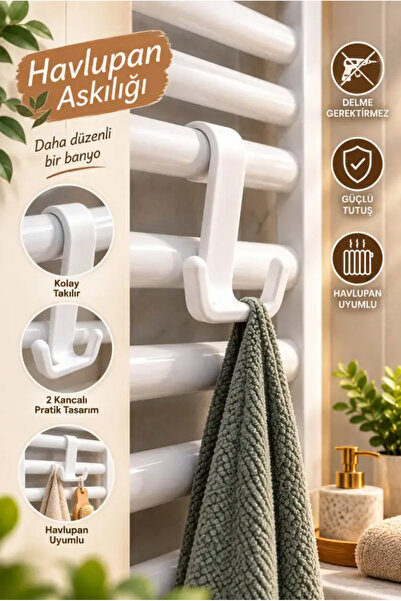 AYGÖREN HOME 2 Kancalı Havlupan Askılığı 1 Adet Delmeden Takılan Plastik Bany...