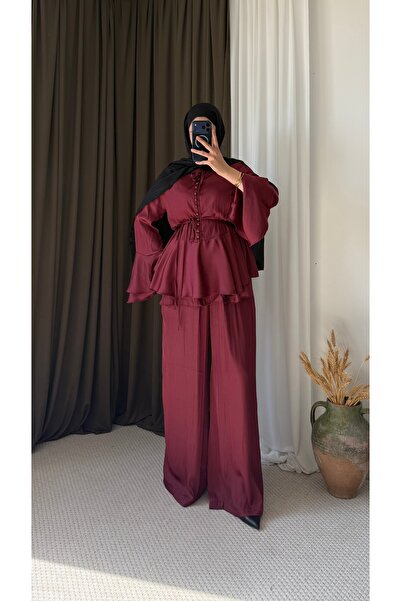 Hepsi Moda Volanlı Kol Bol Kesim Tunik Takım - Bordo