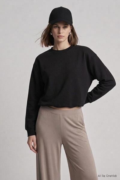 Rays Beli Lastikli Crop Sweatshirt 979 Siyah