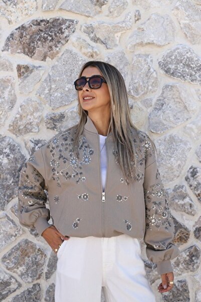 bytugcekaya Μπουφάν Bomber Premium με Κεντημένη Πέτρα Βιζόν
