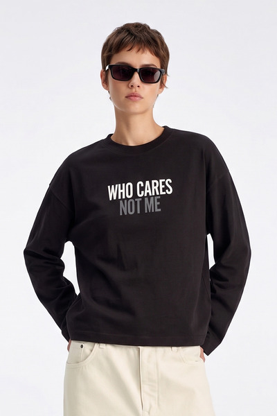 Eazy Co EAZY Unisex Oversize Μακρυμάνικο T-Shirt 100% Βαμβακερό Μαύρο με στάμ...