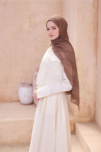 Belli Fresh Crinkle Textured Brown J.Dubai Plaid Shawl - 90