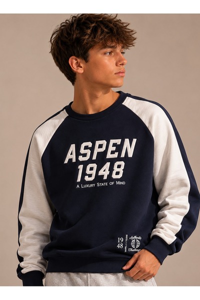 Victor and Jane Boys Graphic “Aspen 1948” Raglan Sleeve Loose Fit sweatshirt