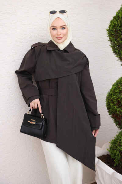 İmajButik Brown Allerli Trench Coat with Tie Detail