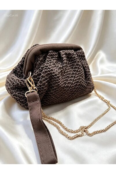 NOVALANE BAG kahverengi örgü el ve omuz çantası