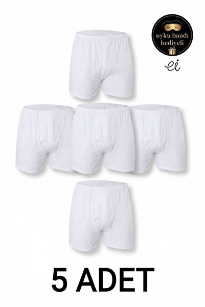 Seher Yıldızı Pack of 5 White 100% Cotton Men's Long Boxer Briefs - Comfortab...