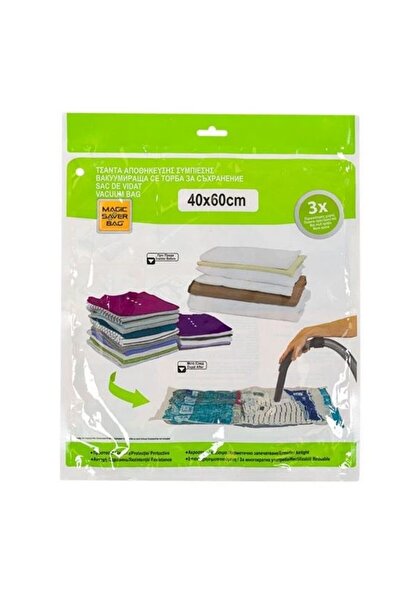 OEM Set de 3 pungi de depozitare sub vid pentru haine, 40x60 cm, cu sigilare ...