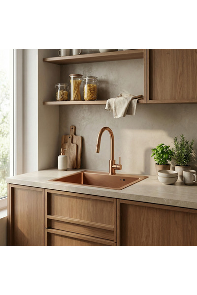 Rea Νεροχύτης Από Μαύρο Ατσάλι Leo 50 Brush Copper Χωρίς βρύση.