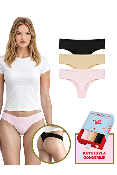 3'lü Kadın Tanga Külot Seti | The Essentials Karma Renk
