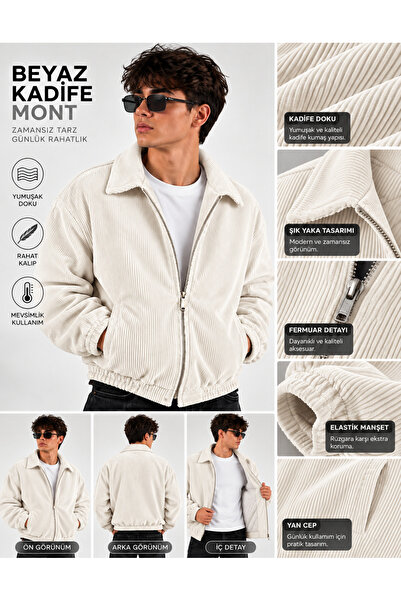 ZAGMEN Erkek Fitilli Kadife Fermuarlı Çıt Çıtlı Mont Oversize Kesim, Astarlı