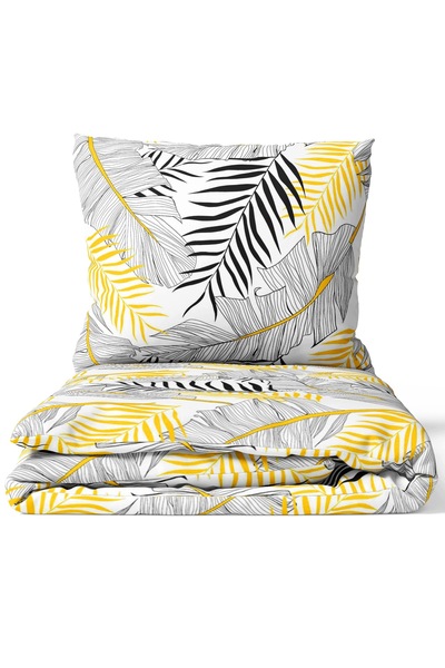 J W SAX Lenjerie de pat 180x200 In The Leaves Bumbac Premium J&W Mustard Palm