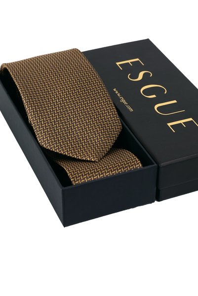 Esgue Hand Made 8 cm Small Pattern Gold Color Handkerchief Tie