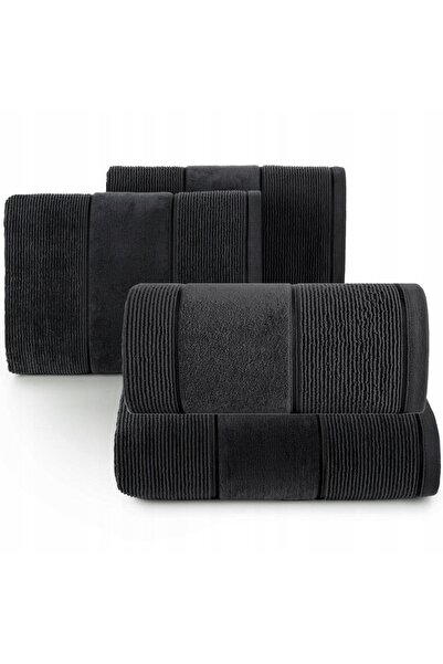 Eurofirany Set de 4 prosoape de baie din bumbac, moi, absorbante, negre, cadou