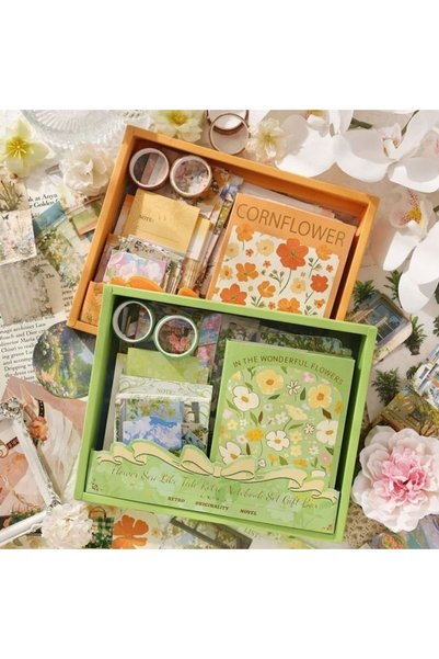 gifttime Vintage Çiçek Desenli A6 Günlük Ve Ajanda Hediye Seti - Estetik Scra...
