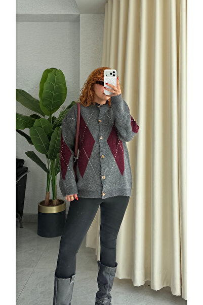 Bak'ap Premium Trend Baklava Patterned Wool Cardigan