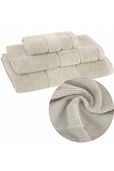 Eurofirany Set de 3 prosoape de baie din bumbac, moi, absorbante, bej, cadou