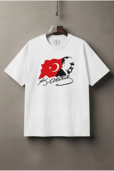 qubo sportswear & company تي شيرت أبيض قصير الأكمام مطبوع للجنسين من القطن بن...