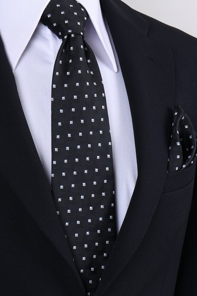 Esgue Cravată cu eșarfă, lucrată manual, cu model geometric, de 8 cm, culoare alb-negru