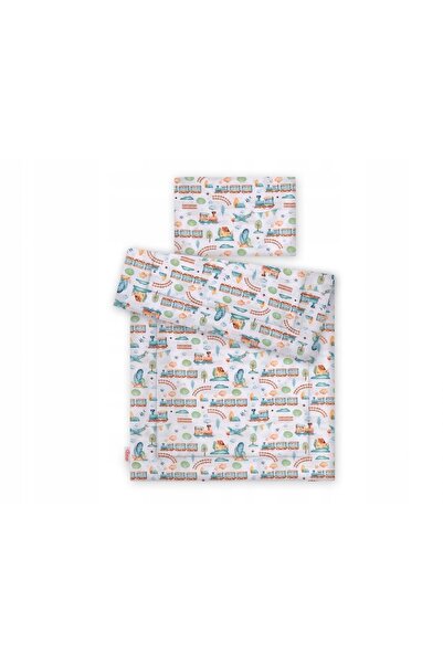 Bobono Set de lenjerie de pat pentru copii cu umplutură 120x90cm - tren turcoaz