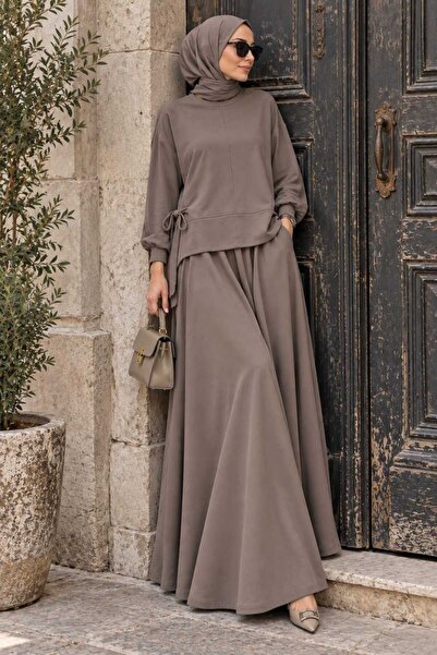 Budan Export Women's Balloon Sleeve Lace Detailed Modal Tunic Skirt Hijab Dou...