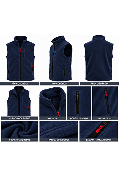 ÇİL TEKSTİL UNİSEX Polar Yelek Tam Fermuarlı Outdoor Spor Yelek 3 cepli