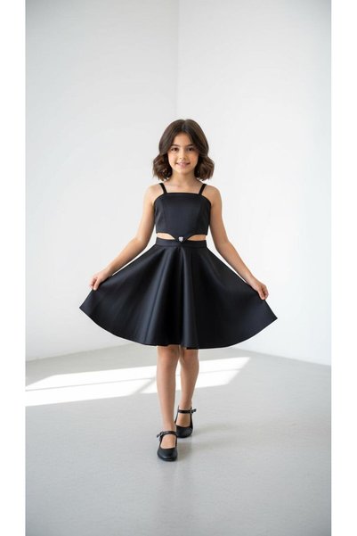 Ugly Duck 7-15 Years Old Girls' Crop Model Evening Dress with Rope Straps / C...