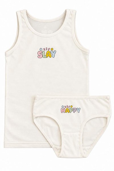FUL Girl's 2-Piece Underwear Set, Off-White Slay Happy Print, Ok Back Print 2...