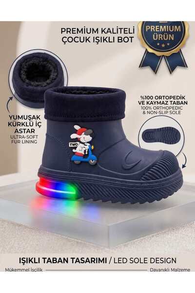 mustey Çocuk Kışlık ışıklı Bot Kürklü Çizme İçi Sıcak Astarlı Kalın Suya Daya...