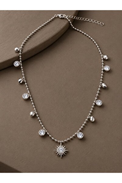 serelya Zircon Stone Polar Star Model Brass Silver Color Women's Necklace