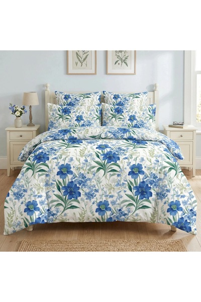 J W SAX Lenjerie de pat 135x200 Cu flori Bumbac Premium J&W Flori Albastre