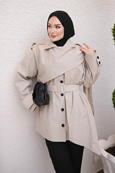 İmajButik Stone Allerli Trench Coat with Tie Detail