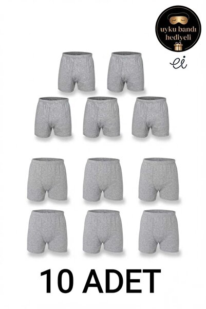 Seher Yıldızı 10-Pack Gray Cotton Comfortable Fit Men's Long Boxer Shorts - C...