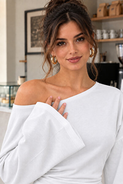 COMBİNE MİCHAİL Women's Open Collar Spanish Sleeve White Blouse