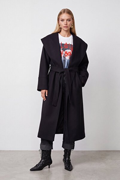 VAGGON Belted Hooded Cashmere Coat