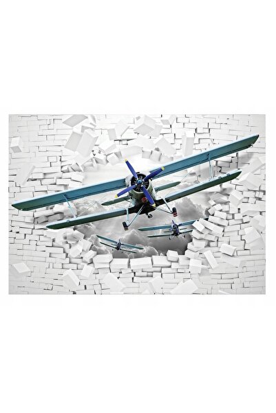 Wallarena Tapet foto pentru copii, mural cu avion, cărămidă 3D, 254x184