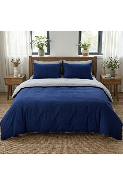 J W SAX Lenjerie de pat 135x200 Albastru marin Gri deschis Bumbac premium J&W...