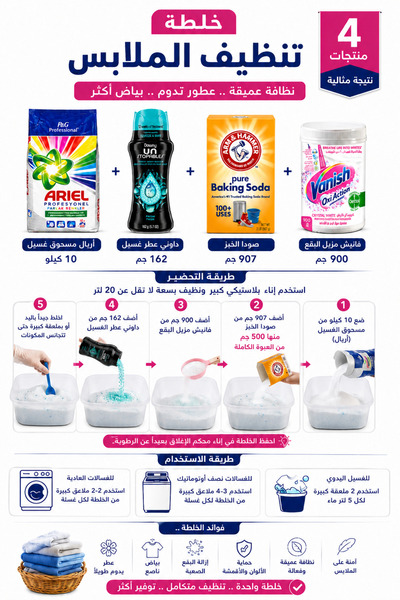Parex خلطة تنظيف الملابس المتكاملة – 4 منتجات للغسيل وإزالة البقع وتعطير الملابس وتبييض الأقمشة