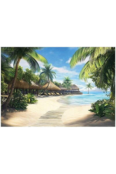 Wallarena Tapet foto 3D Paradis pe plajă, palmieri, mare, pentru perete, dorm...