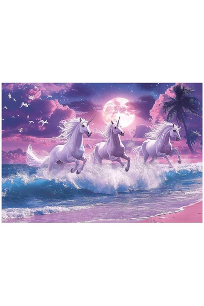 Wallarena Tapet foto pentru copii, unicorn, cal, plajă, pentru camera copiilo...