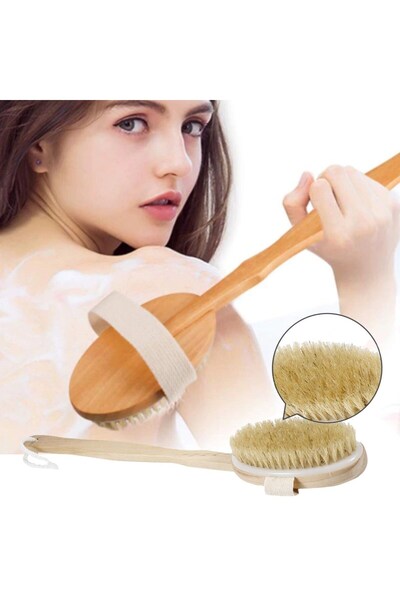 HerŞey Marketing Shower Brush Natural Horsehair Anti-Cellulite Back Cleaning Horsehair Brush Detachable Handle Shower Loofah Shower Brush